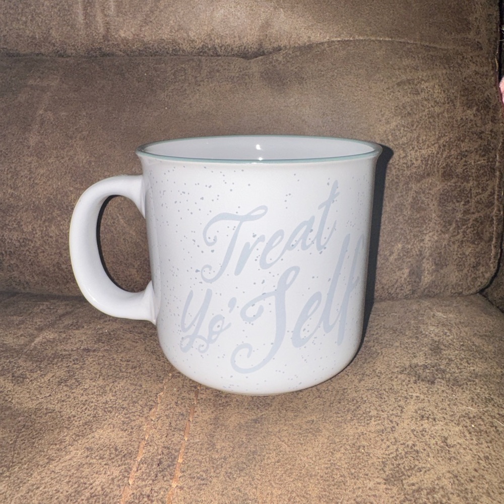 White "Treat Yo' Self" Ceramic Mug - Home Accents Paris and recreation